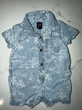 GAP Blue Palm-Print Infant Romper